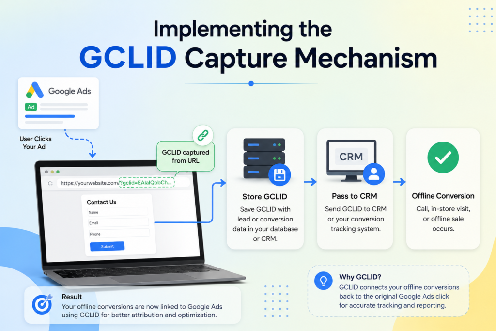 google ads offline conversion tracking Digital marketing workflow with GCLID tracking